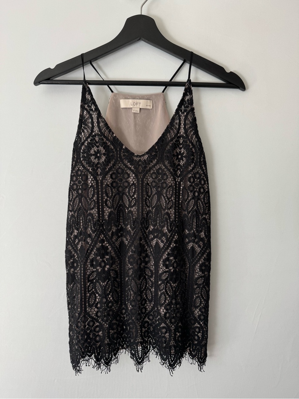 LOFT Black Lace Overlay Camisole with Nude Lining
